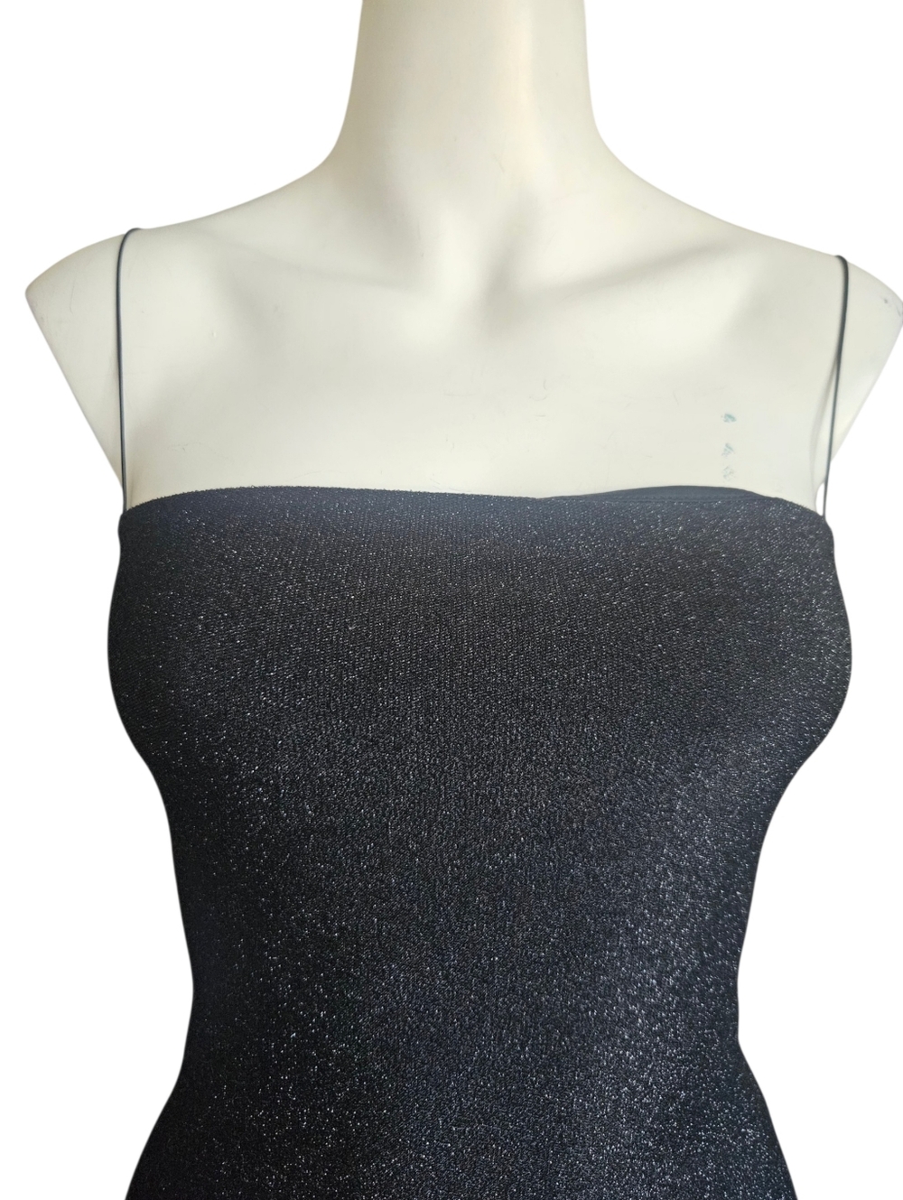 Meshki Black Glitter Square Neck Camisole Zipper Bodycon Mini Dress Medium - Picture 2 of 12